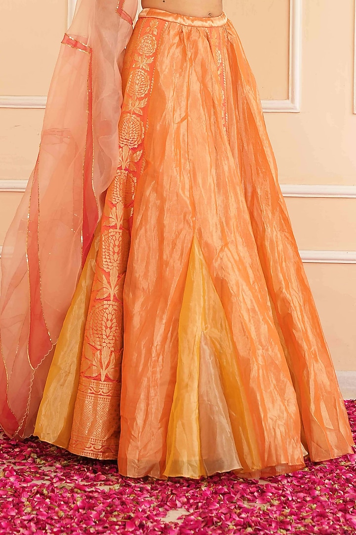 Rust Orange Tissue Embellished Wedding Lehenga Set by House of Armuse at Pernia's Pop Up Shop
