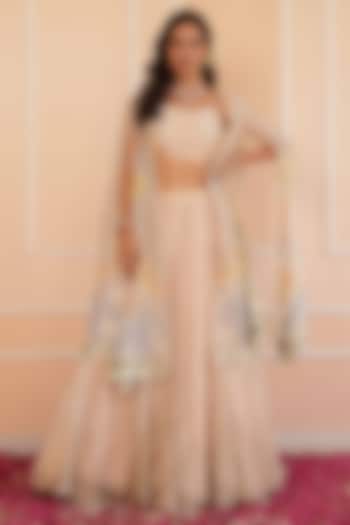 Silver & Beige Tissue Hand Embroidered Wedding Lehenga Set by House of Armuse at Pernia's Pop Up Shop