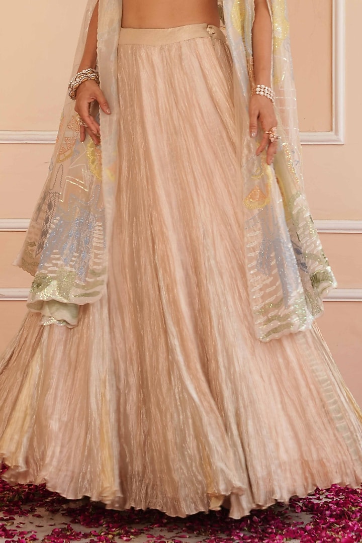 Silver & Beige Tissue Hand Embroidered Wedding Lehenga Set by House of Armuse at Pernia's Pop Up Shop