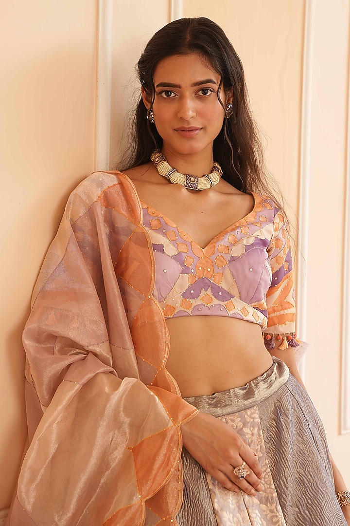 Multi-Colored Tissue Wedding Lehenga Set by House of Armuse at Pernia's Pop Up Shop