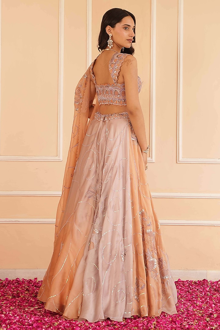 Orange & Lavender Satin Organza Embellished Bridal Lehenga Set by House of Armuse at Pernia's Pop Up Shop
