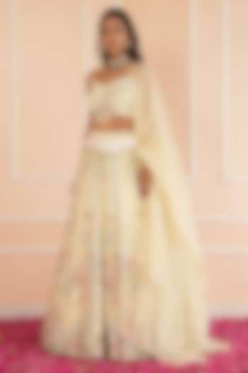 Lemon Yellow Satin Organza Embellished Bridal Lehenga Set by House of Armuse at Pernia's Pop Up Shop