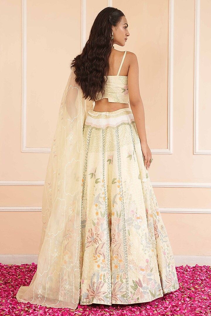 Lemon Yellow Satin Organza Embellished Bridal Lehenga Set by House of Armuse at Pernia's Pop Up Shop
