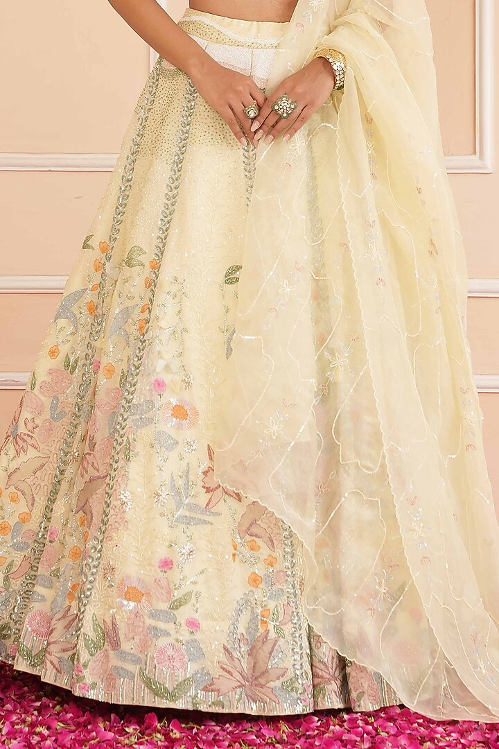 Lemon Yellow Satin Organza Embellished Bridal Lehenga Set by House of Armuse at Pernia's Pop Up Shop
