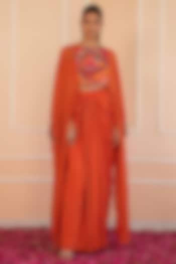 Orange Crepe Draped Skirt Set by House of Armuse at Pernia's Pop Up Shop