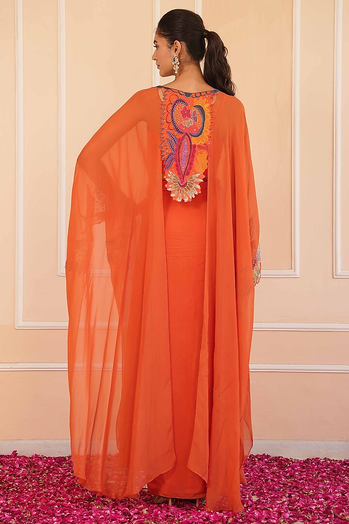 Orange Crepe Draped Skirt Set by House of Armuse at Pernia's Pop Up Shop