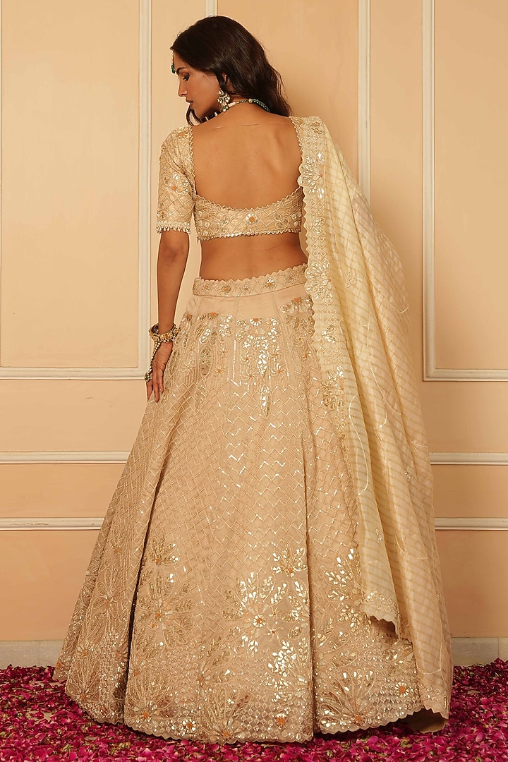 Cream Organza Zardosi Hand Embroidered Bridal Lehenga Set by House of Armuse at Pernia's Pop Up Shop