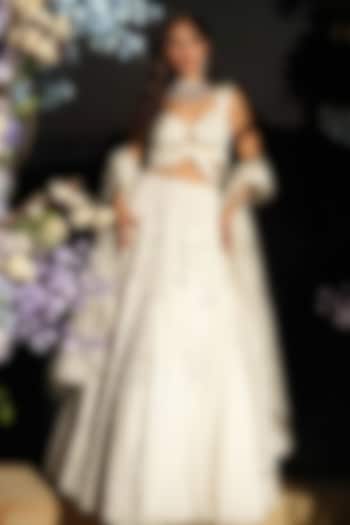 Ivory Organza Hand Embroidered Bridal Lehenga Set by House of Armuse at Pernia's Pop Up Shop