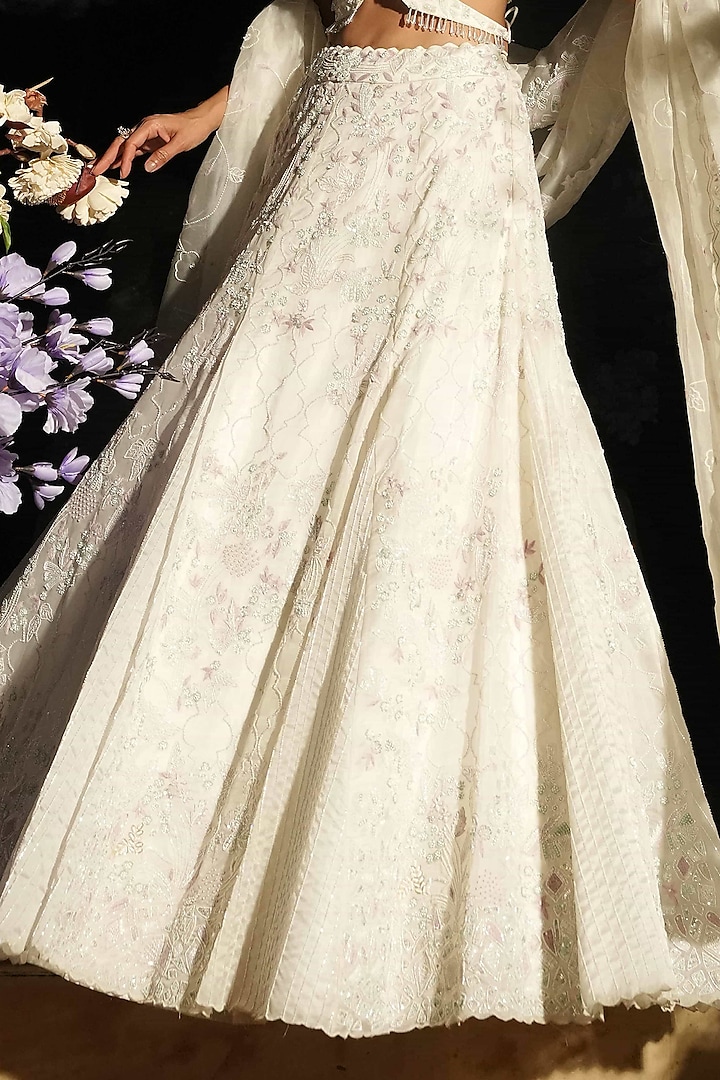 Ivory Organza Hand Embroidered Bridal Lehenga Set by House of Armuse at Pernia's Pop Up Shop