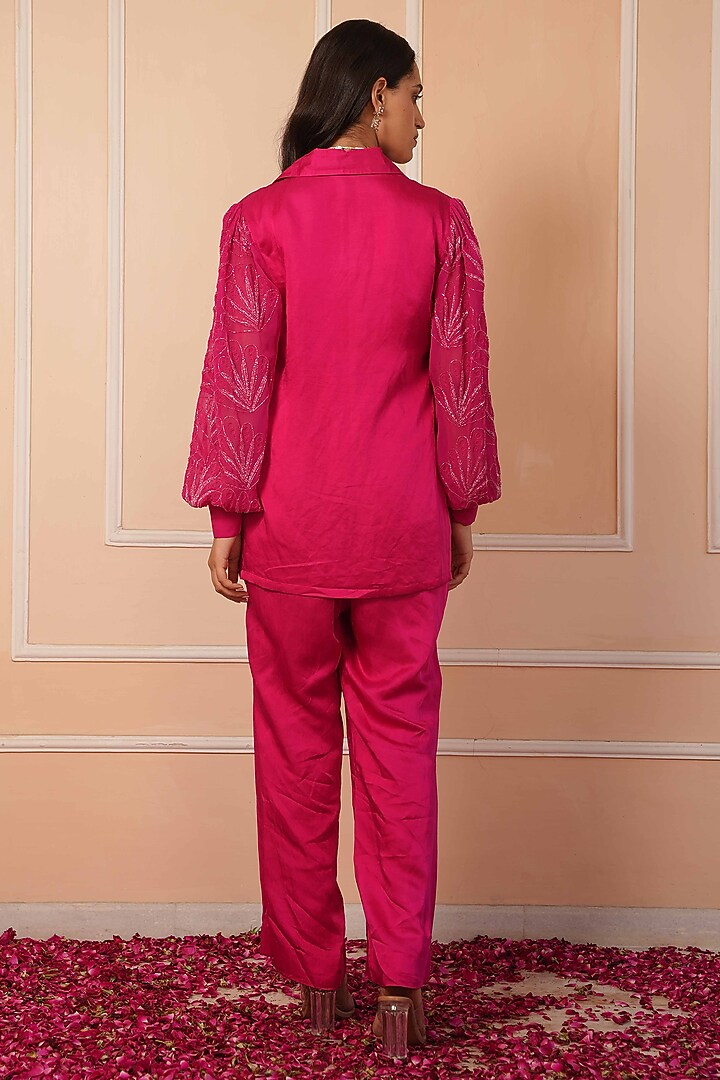 Hot Pink Linen Silk Cutdana Embroidered Co-Ord Set by House of Armuse at Pernia's Pop Up Shop