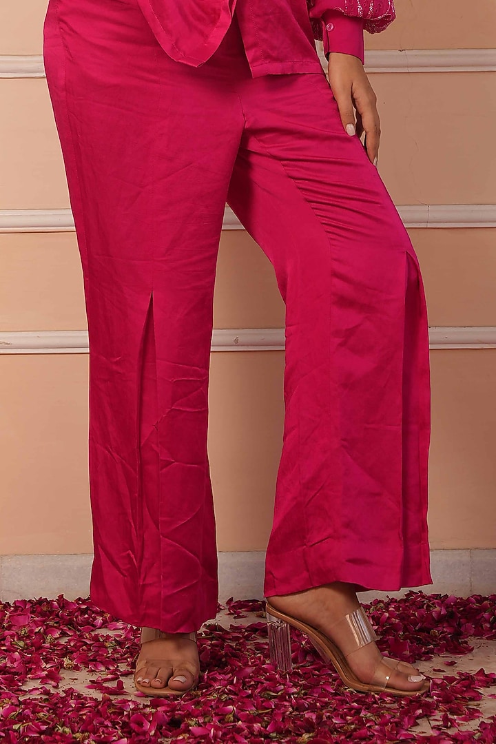 Hot Pink Linen Silk Cutdana Embroidered Co-Ord Set by House of Armuse at Pernia's Pop Up Shop
