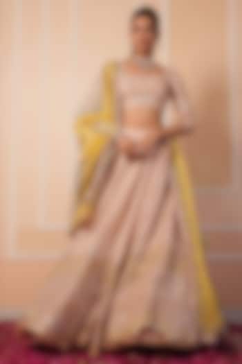 Pink Organza Zardosi Hand Embroidered Bridal Lehenga Set by House of Armuse at Pernia's Pop Up Shop