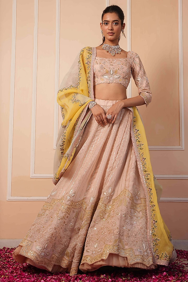 Pink Organza Zardosi Hand Embroidered Bridal Lehenga Set by House of Armuse at Pernia's Pop Up Shop