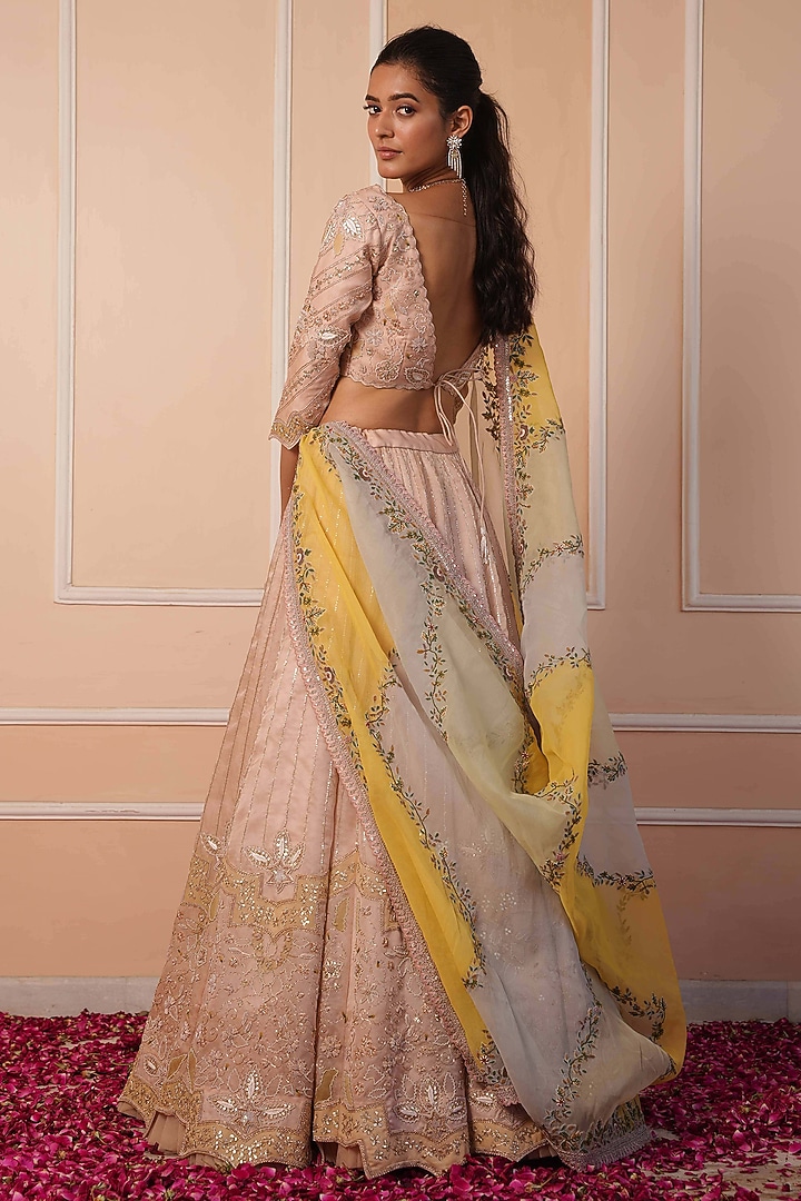 Pink Organza Zardosi Hand Embroidered Bridal Lehenga Set by House of Armuse at Pernia's Pop Up Shop