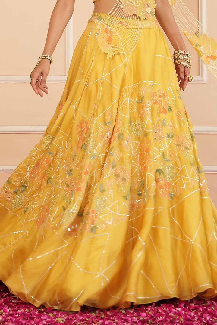 Mustard Satin Organza Hand Embroidered Bridal Lehenga Set by House of Armuse at Pernia's Pop Up Shop