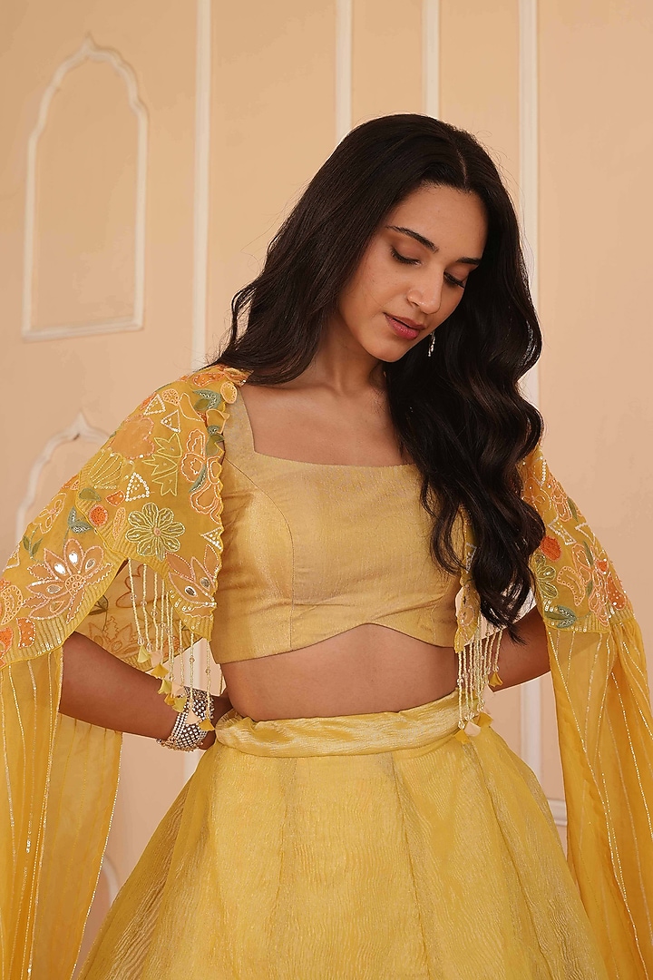 Lemon Yellow Tissue & Organza Wedding Lehenga Set by House of Armuse at Pernia's Pop Up Shop