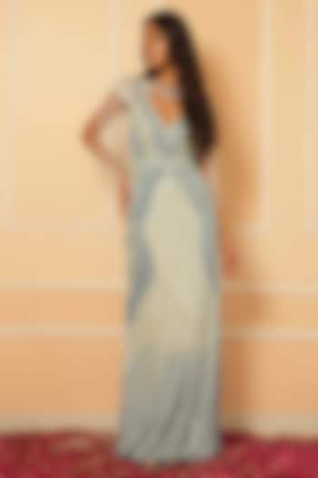 Ice Blue Net Nalki Hand Embroidered Fish-Cut Wedding Gown by House of Armuse at Pernia's Pop Up Shop