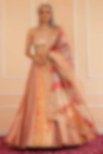 Orange & Lilac Tissue Hand Painted Wedding Lehenga Set by House of Armuse at Pernia's Pop Up Shop