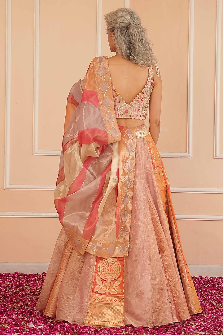 Orange & Lilac Tissue Hand Painted Wedding Lehenga Set by House of Armuse at Pernia's Pop Up Shop