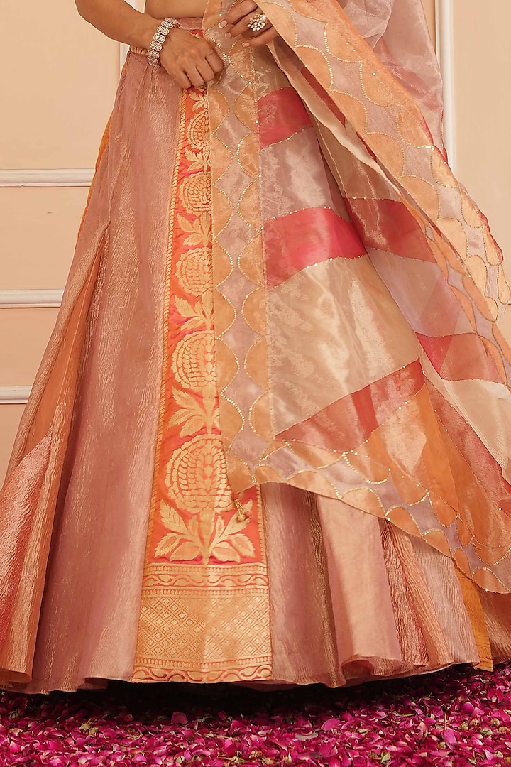 Orange & Lilac Tissue Hand Painted Wedding Lehenga Set by House of Armuse at Pernia's Pop Up Shop