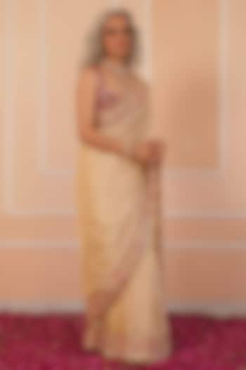 Gold Tissue Hand Embroidered Wedding Saree Set by House of Armuse at Pernia's Pop Up Shop