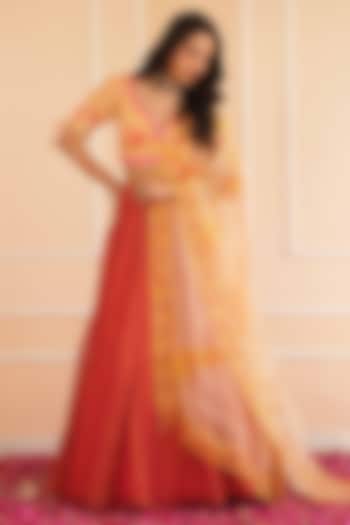 Red Tissue Wedding Lehenga Set by House of Armuse at Pernia's Pop Up Shop