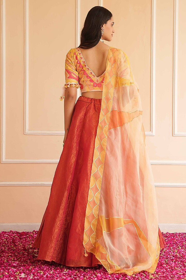 Red Tissue Wedding Lehenga Set by House of Armuse at Pernia's Pop Up Shop