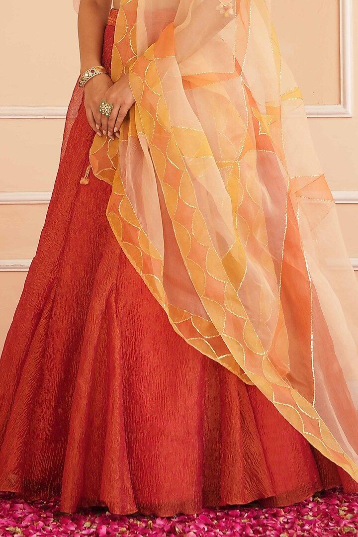 Red Tissue Wedding Lehenga Set by House of Armuse at Pernia's Pop Up Shop