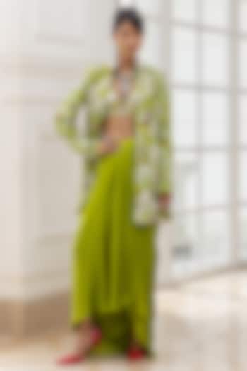 Lime Green Satin Organza High-Waisted Flowy Skirt Set by House of Armuse at Pernia's Pop Up Shop