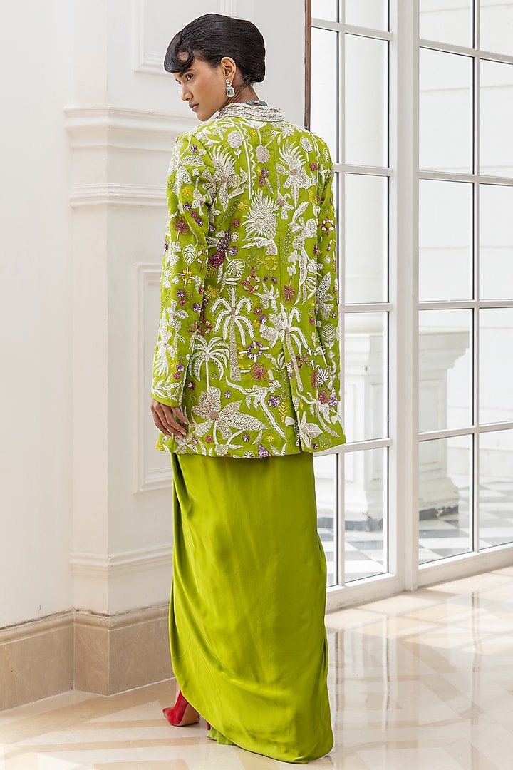 Lime Green Satin Organza High-Waisted Flowy Skirt Set by House of Armuse at Pernia's Pop Up Shop