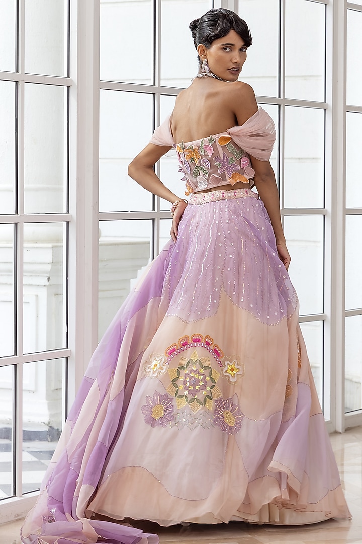 Lilac & Peach Organza Handpainted Wedding Lehenga Set by House of Armuse at Pernia's Pop Up Shop
