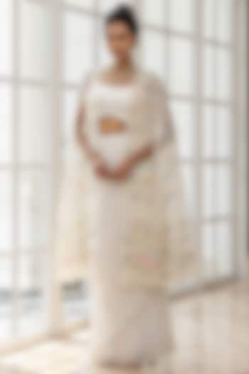 Ivory Organza Handpainted Jacket Set by House of Armuse at Pernia's Pop Up Shop