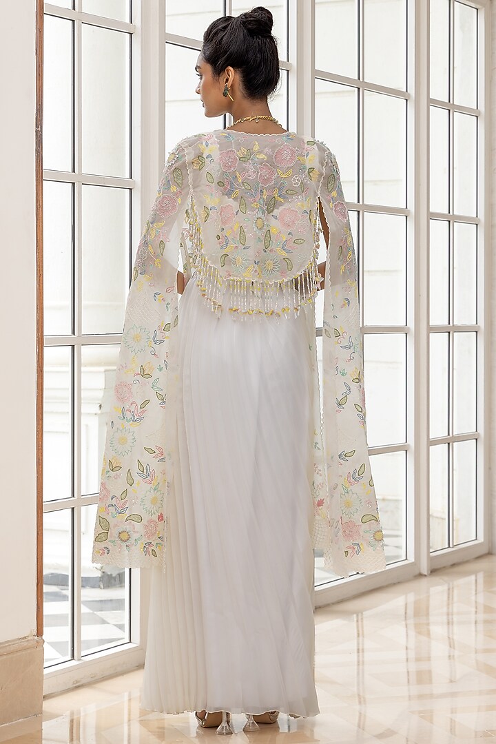 Ivory Organza Handpainted Jacket Set by House of Armuse at Pernia's Pop Up Shop