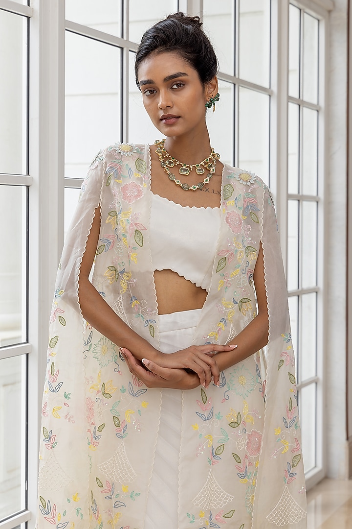 Ivory Organza Handpainted Jacket Set by House of Armuse at Pernia's Pop Up Shop