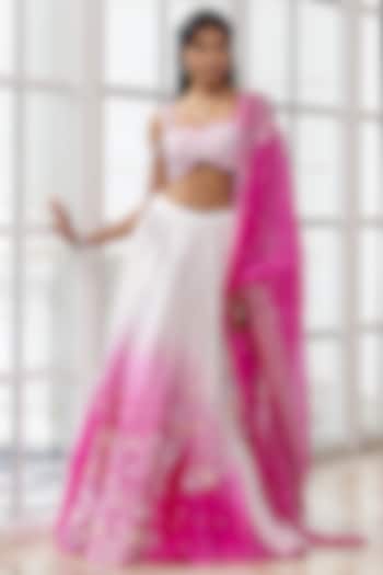 Blush Pink & Ivory Satin Organza Ombre Embroidered Bridal Lehenga Set by House of Armuse at Pernia's Pop Up Shop
