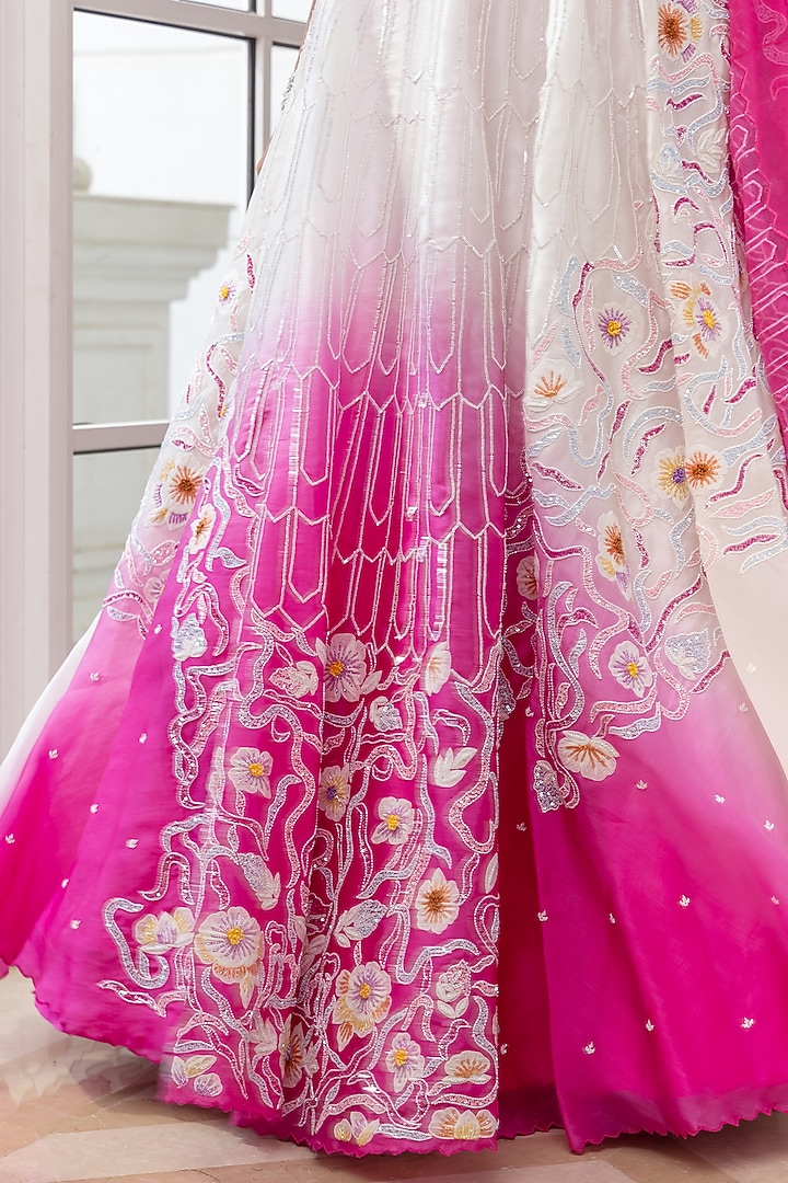 Blush Pink & Ivory Satin Organza Ombre Embroidered Bridal Lehenga Set by House of Armuse at Pernia's Pop Up Shop