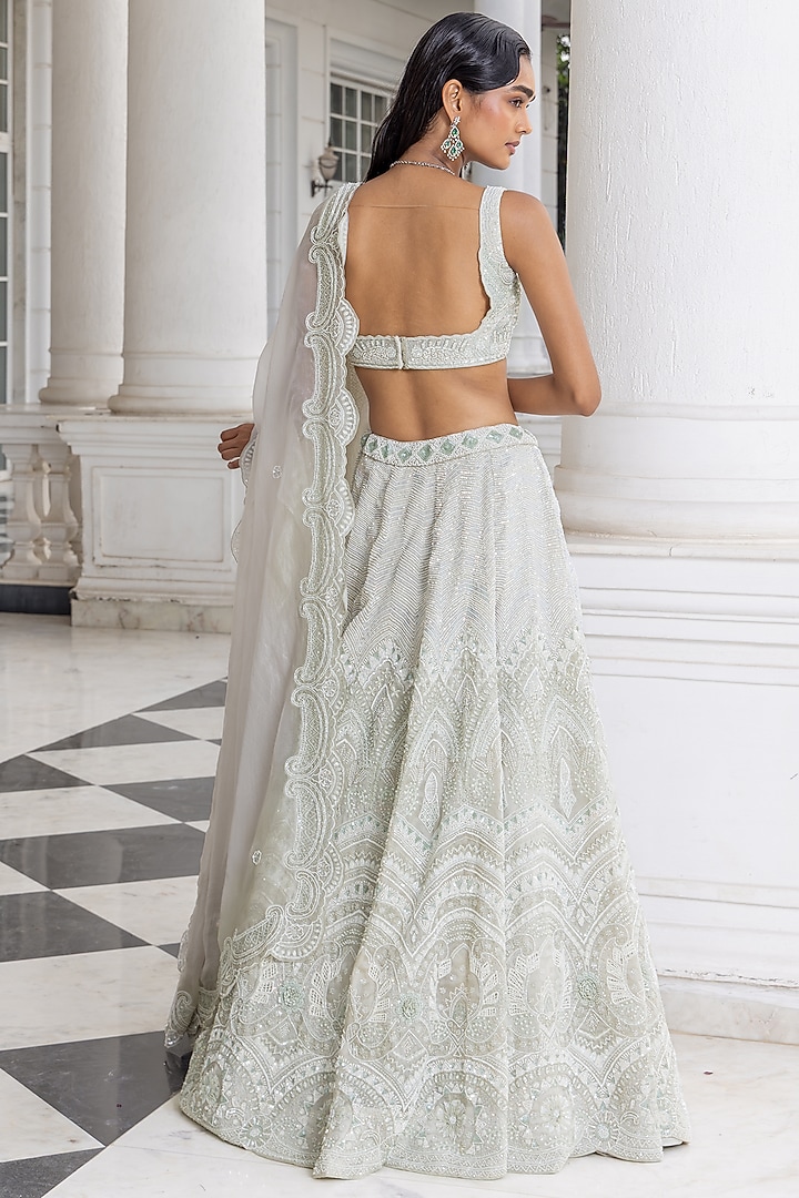 Ice Blue Satin Organza Embellished Bridal Lehenga Set by House of Armuse at Pernia's Pop Up Shop