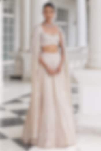 Pink Satin Organza Sequin Embellished Jacket Bridal Lehenga Set by House of Armuse at Pernia's Pop Up Shop