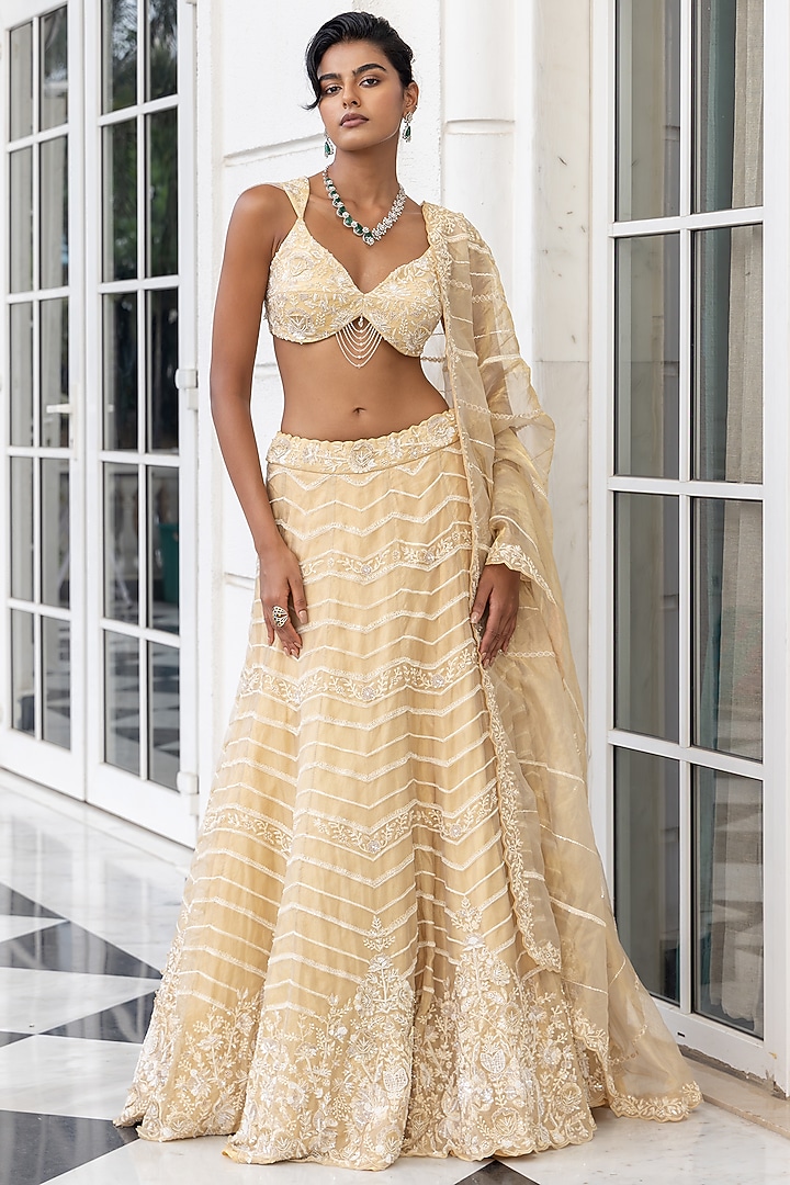 Golden Tissue Thread Embellished Bridal Lehenga Set by House of Armuse at Pernia's Pop Up Shop