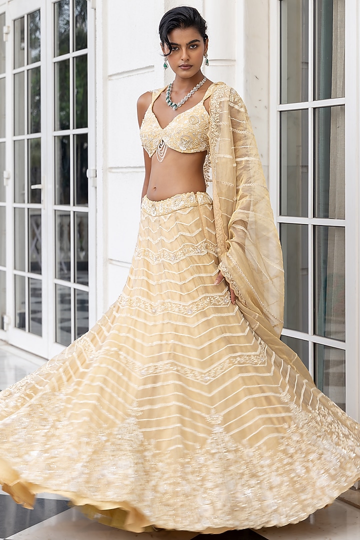 Golden Tissue Thread Embellished Bridal Lehenga Set by House of Armuse at Pernia's Pop Up Shop
