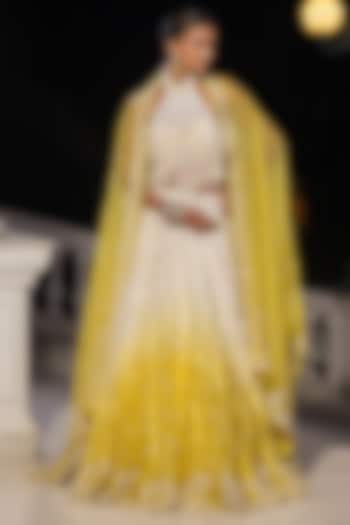 Yellow & Ivory Organza Ombre Bridal Lehenga Set by House of Armuse at Pernia's Pop Up Shop