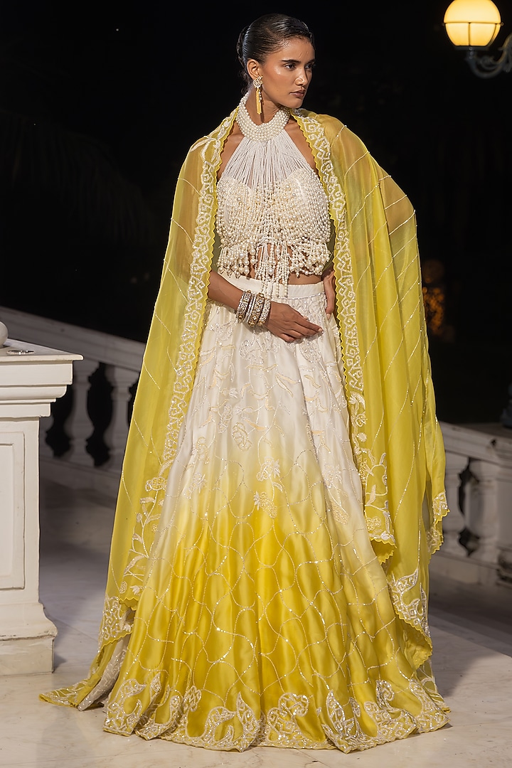Yellow & Ivory Organza Ombre Bridal Lehenga Set by House of Armuse at Pernia's Pop Up Shop