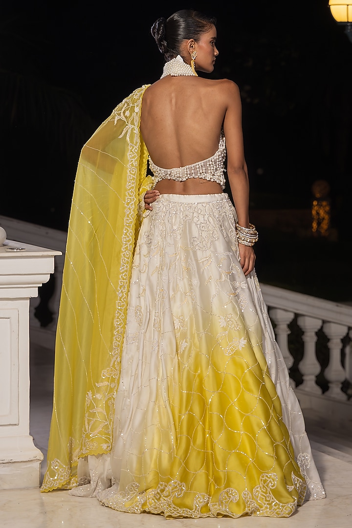 Yellow & Ivory Organza Ombre Bridal Lehenga Set by House of Armuse at Pernia's Pop Up Shop