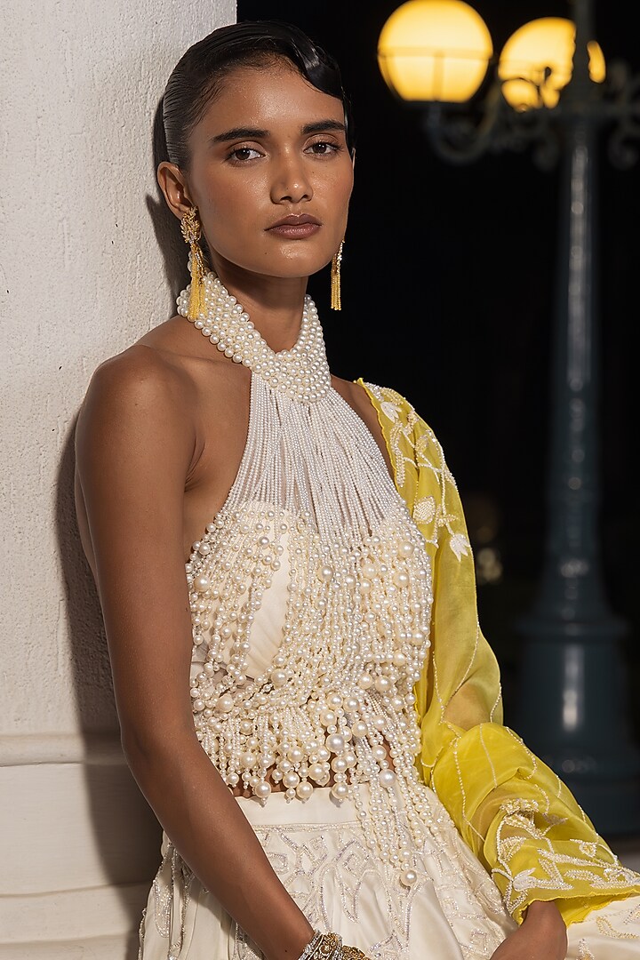 Yellow & Ivory Organza Ombre Bridal Lehenga Set by House of Armuse at Pernia's Pop Up Shop