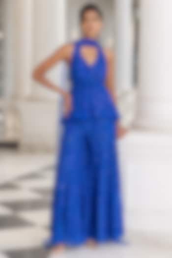 Blue Organza Bead Work Bridal Sharara Set by House of Armuse at Pernia's Pop Up Shop