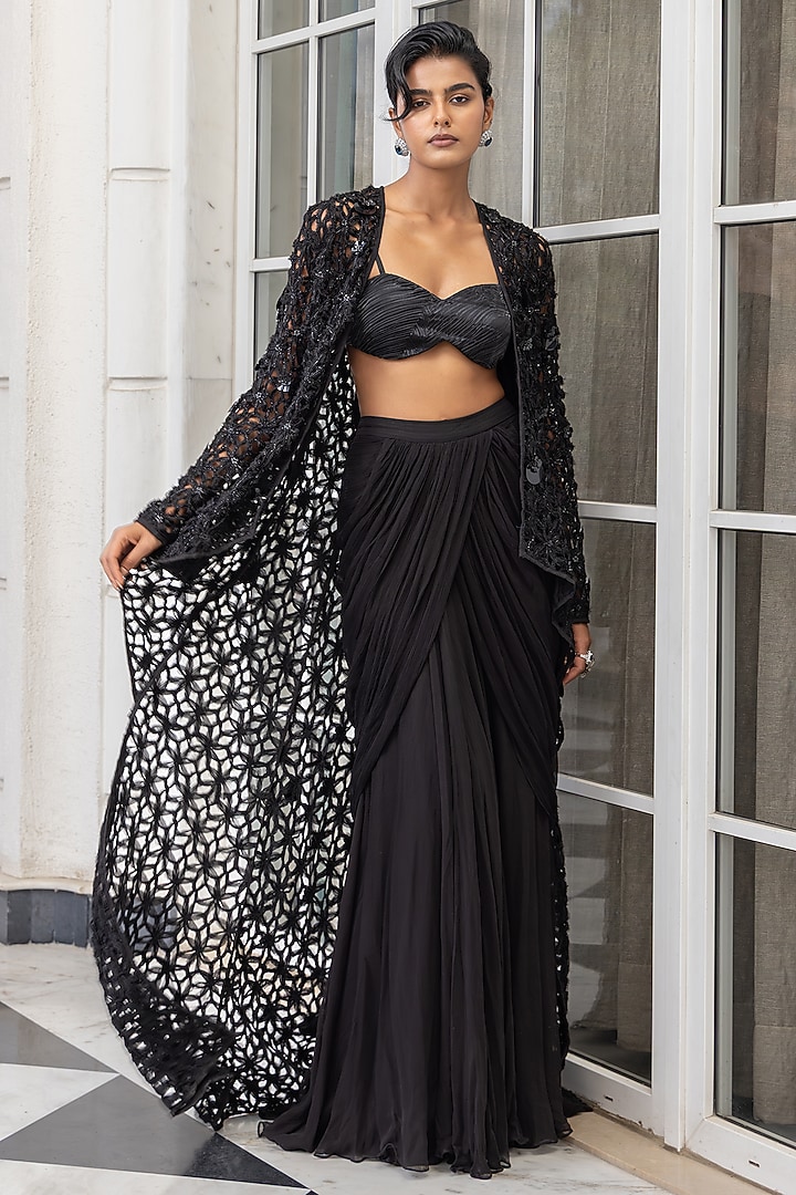 Black Satin Skirt Set by House of Armuse at Pernia's Pop Up Shop