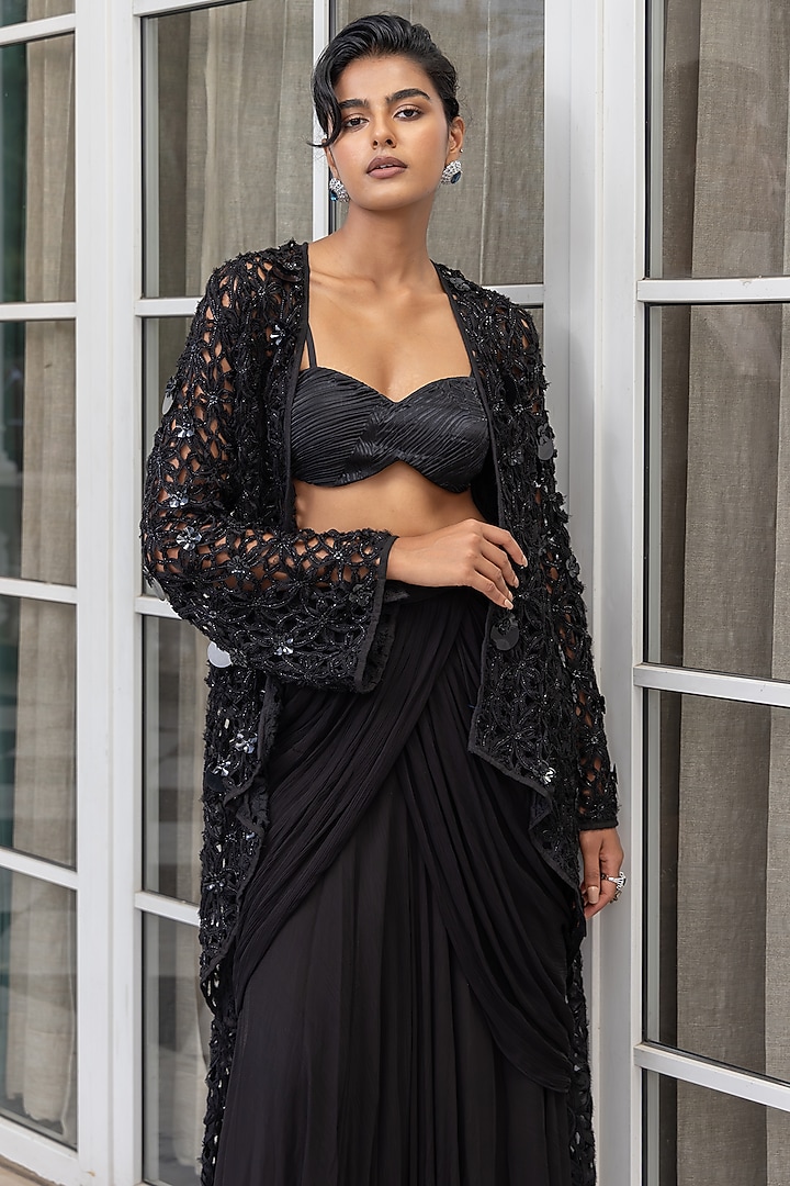 Black Satin Skirt Set by House of Armuse at Pernia's Pop Up Shop