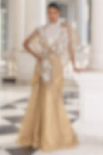 Peach Tissue Floral Embellished Jacket Wedding Lehenga Set by House of Armuse at Pernia's Pop Up Shop