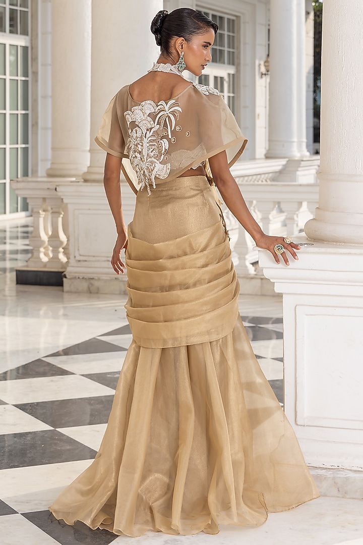 Peach Tissue Floral Embellished Jacket Wedding Lehenga Set by House of Armuse at Pernia's Pop Up Shop