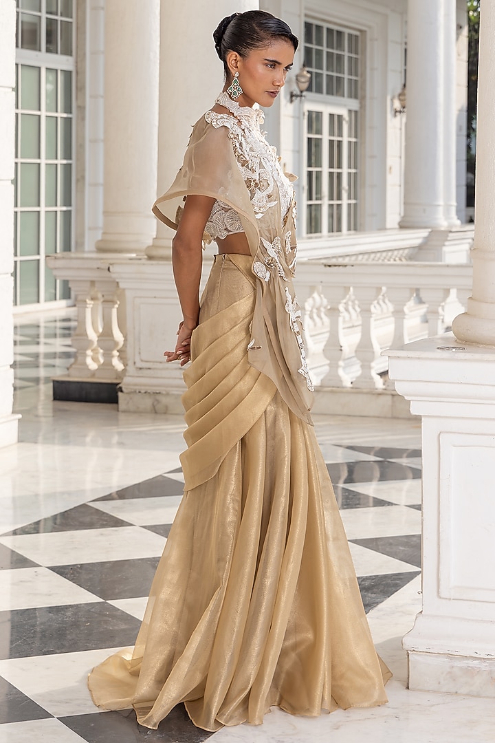 Peach Tissue Floral Embellished Jacket Wedding Lehenga Set by House of Armuse at Pernia's Pop Up Shop